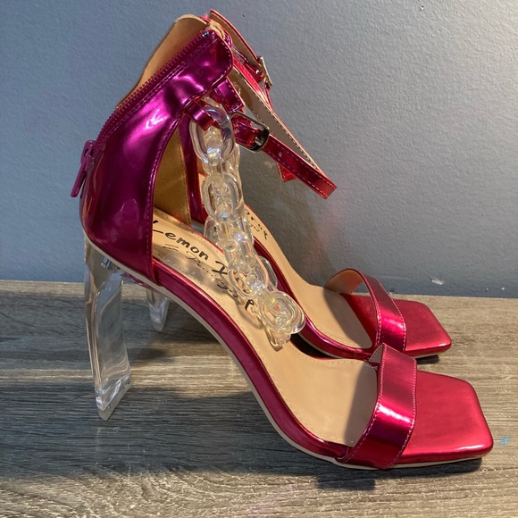 New Pink Lemon Drop Heels Party Clubbing Fun Clear Heel - Picture 5 of 8